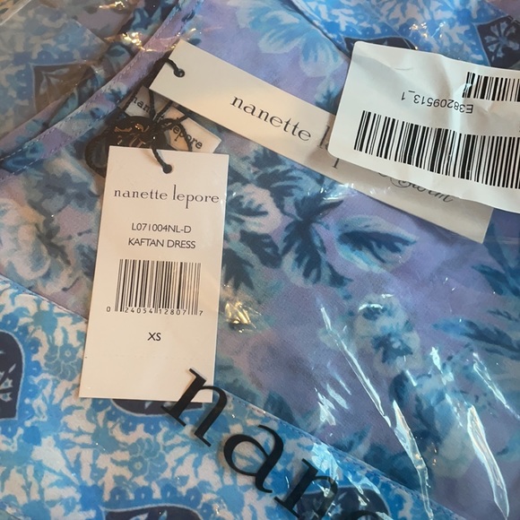 NANETTE LEPORE NWT KAYLA TIE FRONT KAFTAN COVER UP SWIM DRESS PURPLE BLUE DRESS - Picture 4 of 7